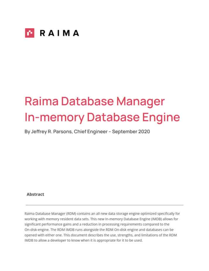 Raima Database Manager In-memory Database Engine cover