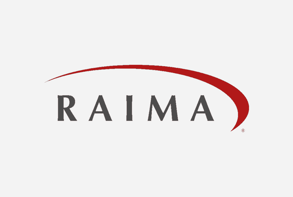 Logotipo de Raima sobre fondo gris
